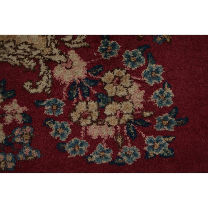 Hand Knotted Oriental 100% Wool Carpet Traditional Floral Red Kerman Area Rug - 12' 0'' X 8' 7''