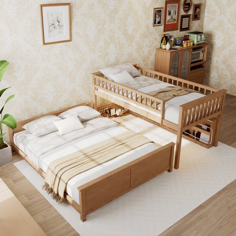 Twin XL over Queen Bunk Bed with Integrated Shelving, Color-Changing Lights and Pegboard