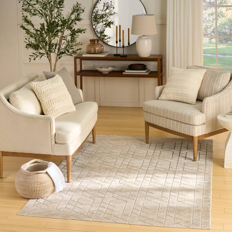 Nourison Washable Charm Indoor only Geometric Area Rug - Beige/Ivory - 5' x 7'