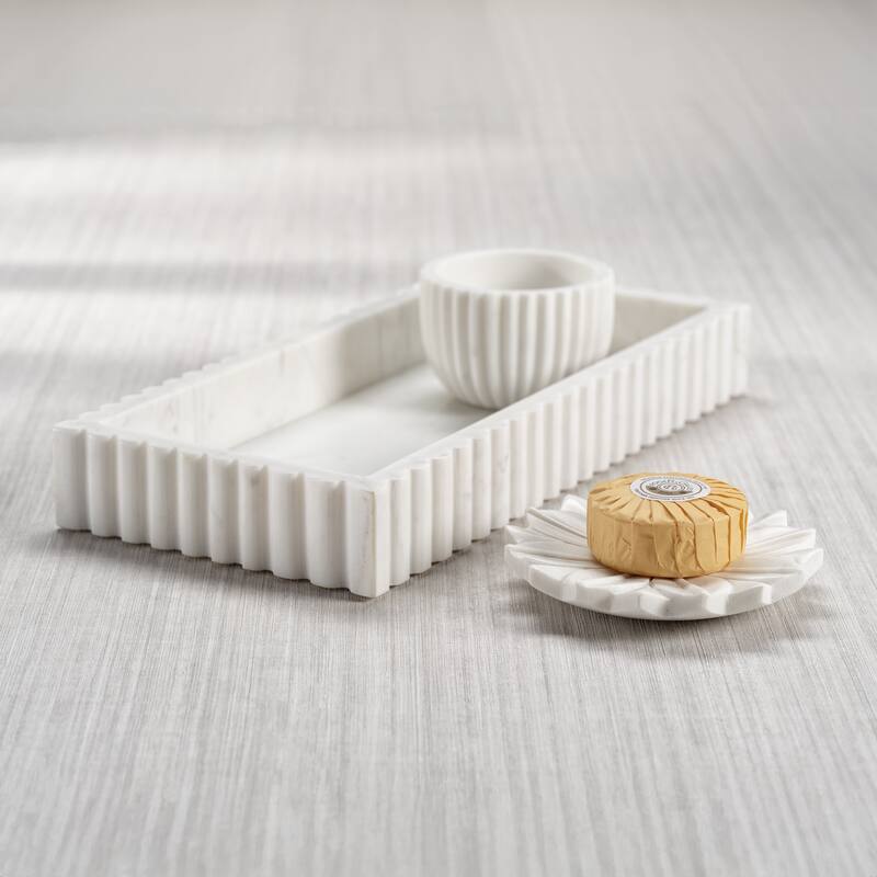 Calabria Scalloped Vanity Marble Tray - White