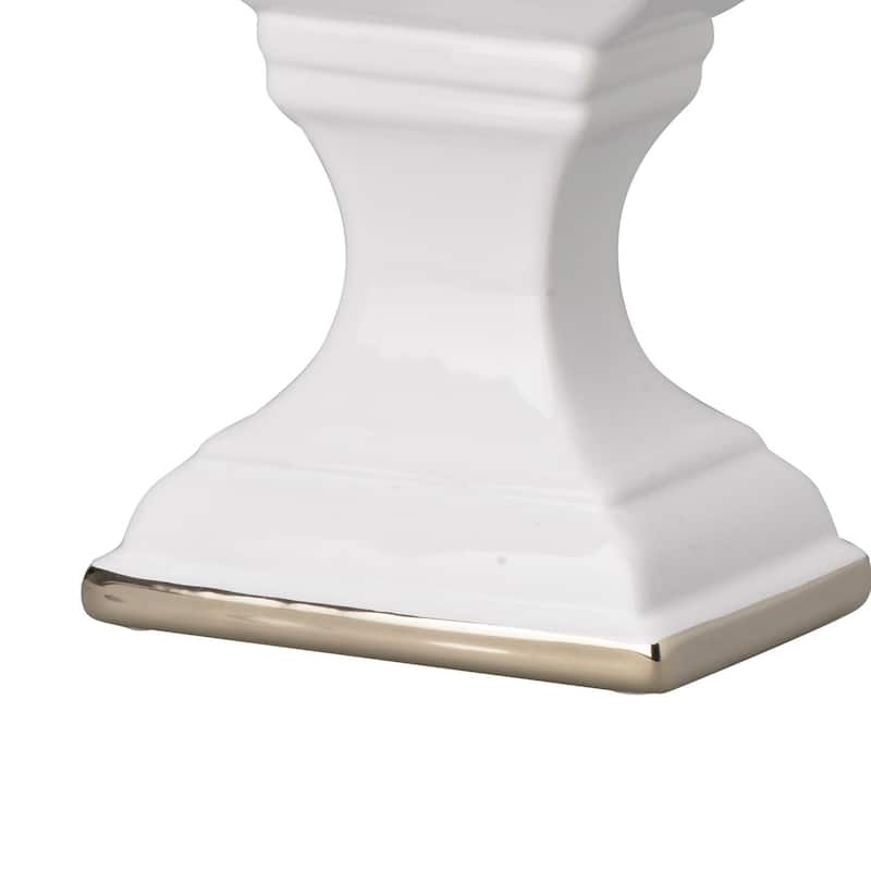 14 Inch Decorative Ceramic Vase, Artistic Turned Urn, White and Gold Rim