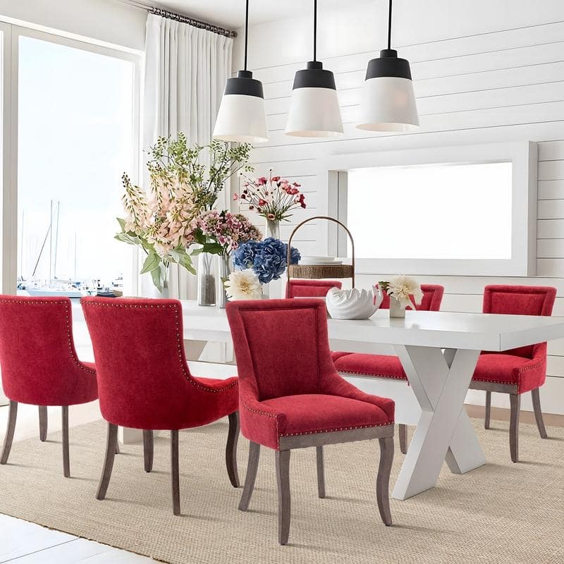 Thickened Side Dining Chair with Solid Wood Legs Set of 6
