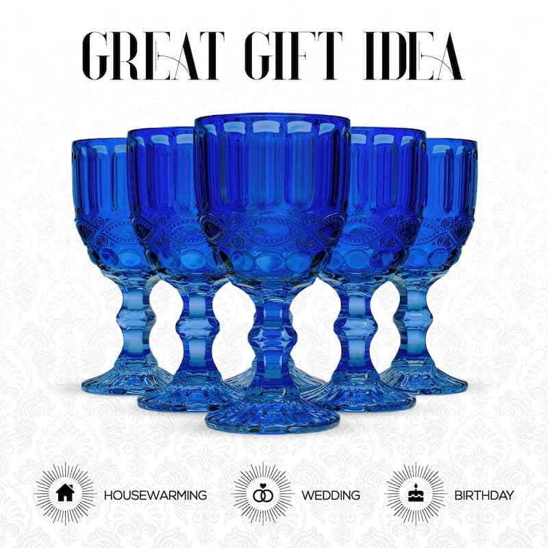 Elle Decor Set of 6 Colored Vintage Wine Glasses - 8.4 oz.