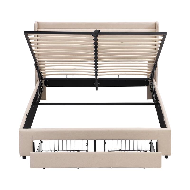 Queen Size Storage Upholstered Hydraulic Platform Bed with 2 Drawers