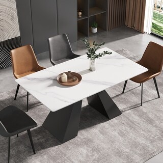 63'' Modern Sintered Stone Dining Table with Rectangular Tabletop Black ...