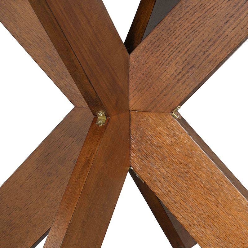 Roomfitters Round Dining Table with X-Base, Solid Wood Construction, Modern Farmhouse Kitchen and Dining Room Table, Walnut