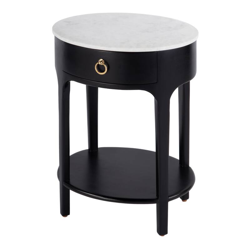 Ellen 18.25 in. W Oval Marble and Wood 1-Drawer Nightstand