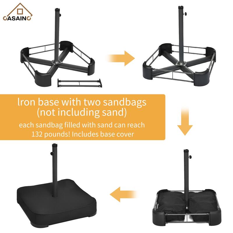 15 ft. Crank Double-sided Solar LED Ultra Lighted Outdoor Market Umbrella with Base Included