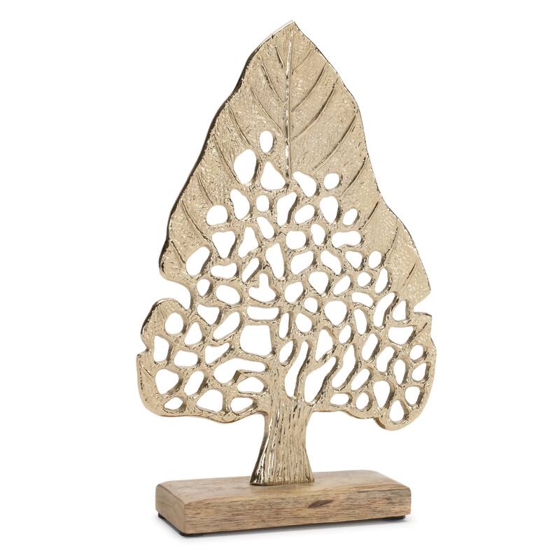 Set of 2 Tree Aluminum Tree with Wooden Base Ideal for Seasonal Decorations - 8.5"H, 10.5"H