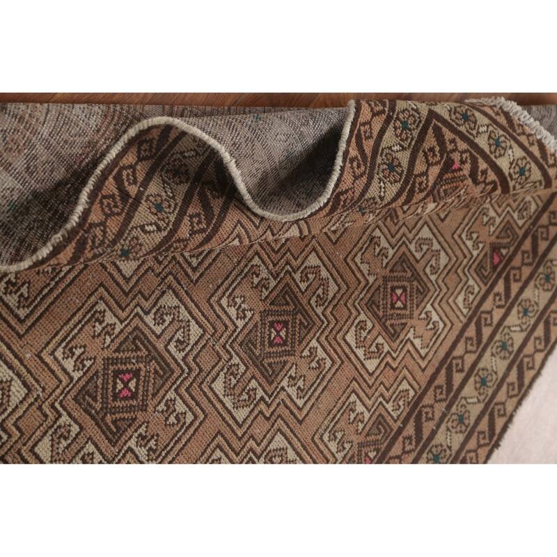 Geometric Balouch Persian Vintage Runner Rug Handmade Wool Carpet - 3'4" x 8'8"