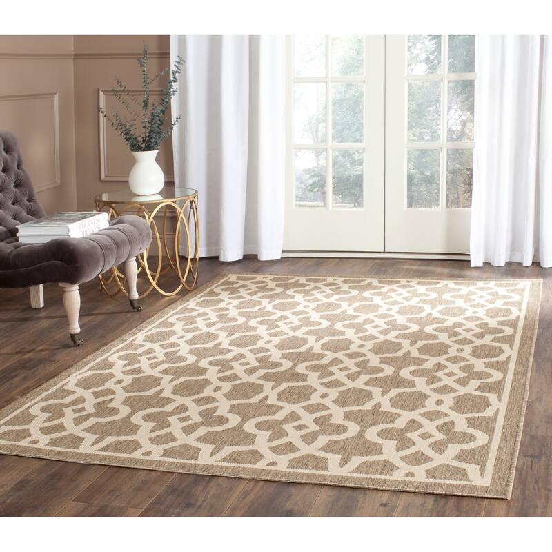SAFAVIEH Courtyard Marline Indoor/ Outdoor Waterproof Patio Backyard Rug - 4' x 5'7" - Mocha/Beige