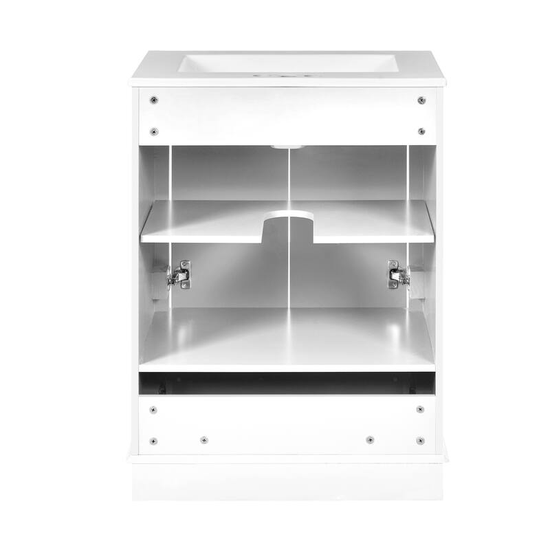 GDFStudio - Halcyon Modern Freestanding Bathroom Vanity with Ceramic Sink and Soft-Closing Storage Doors & Silver Handles