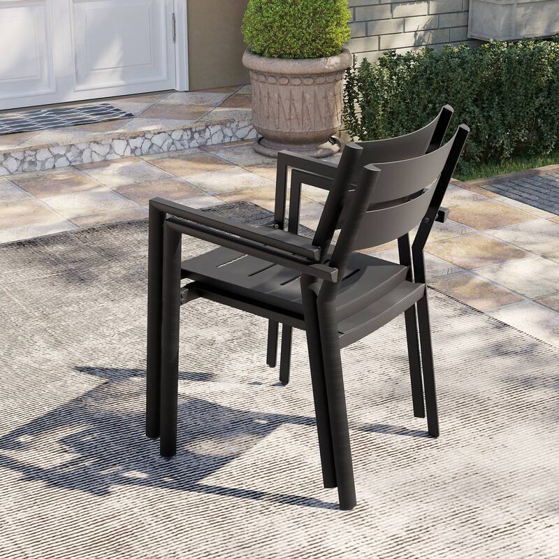 Outdoor Aluminum Dining Set with Expandable Dining Table and Chairs