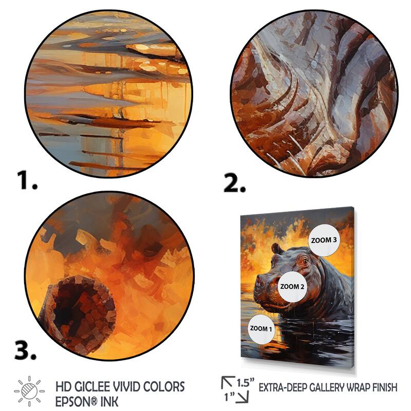 Designart "Hippo The Savanna King II" Hippopotamus Wall Art Print Black - Modern Wall Art Décor For Bedroom