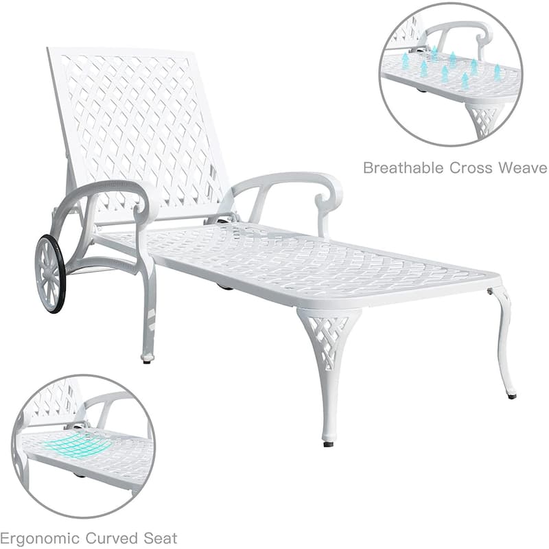 Aluminum Outdoor waterproof Chaise Lounge Chair With Wheels Adjustable Reclining