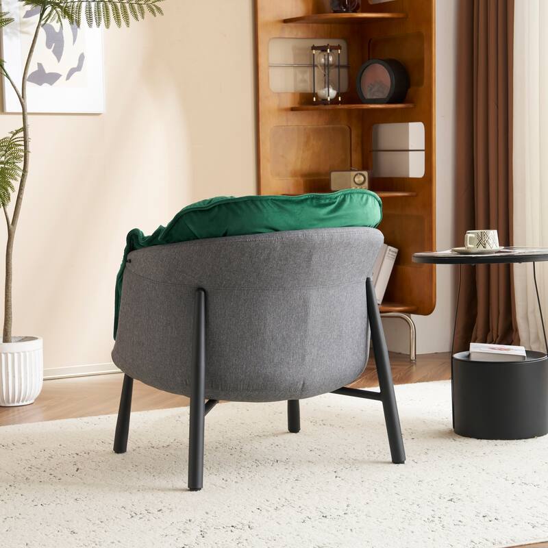 Modern Velvet Accent Chair with Wooden Frame and Black Metal Legs for Living Room or Lounge Seating - 27.4"L x 27"W x 29.1"H