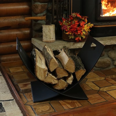 Log Rack 30" Black Steel Holder Firewood Storage Fireplace Accessory