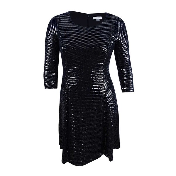black sequin fit and flare dress