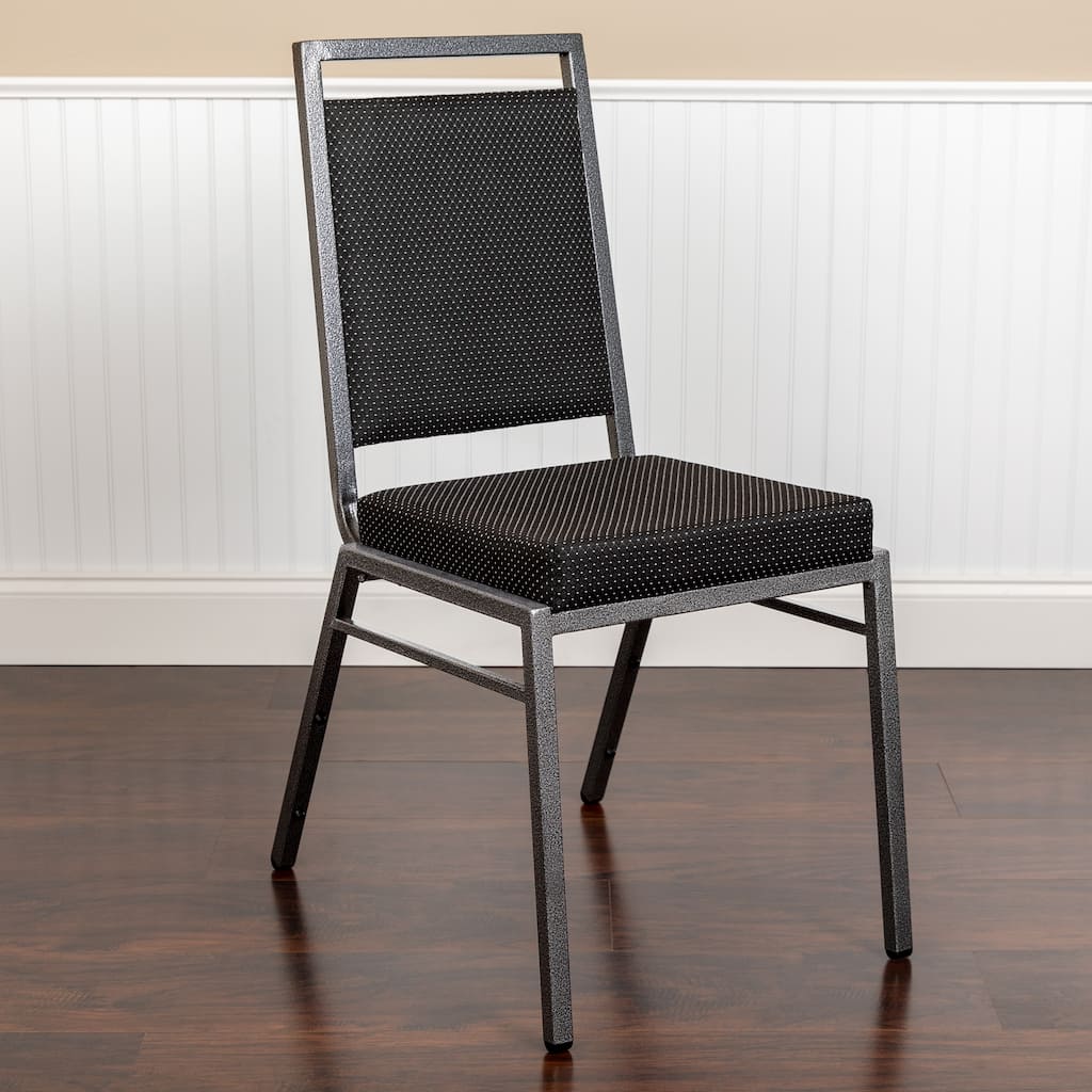 2 Pack Square Back Stacking Banquet Chair with Silvervein Frame