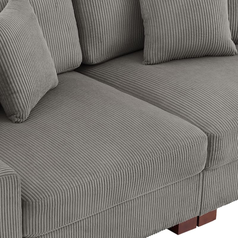 Corduroy Couch Modular Sectional Sofa with Pillows