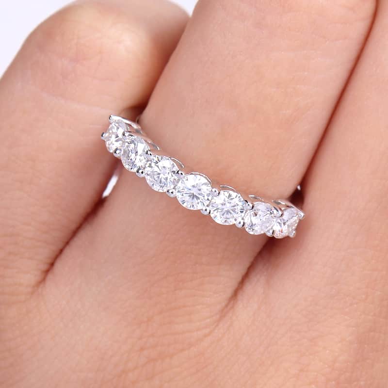 Miadora 1ct DEW Moissanite Stackable Semi-Eternity Band Ring in 10k White Gold