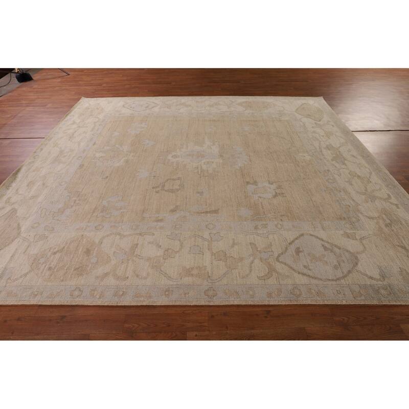 Vegetable Dye Oushak Turkish Rug Handmade Floral Beige Wool Carpet - 7'11" x 10'2"