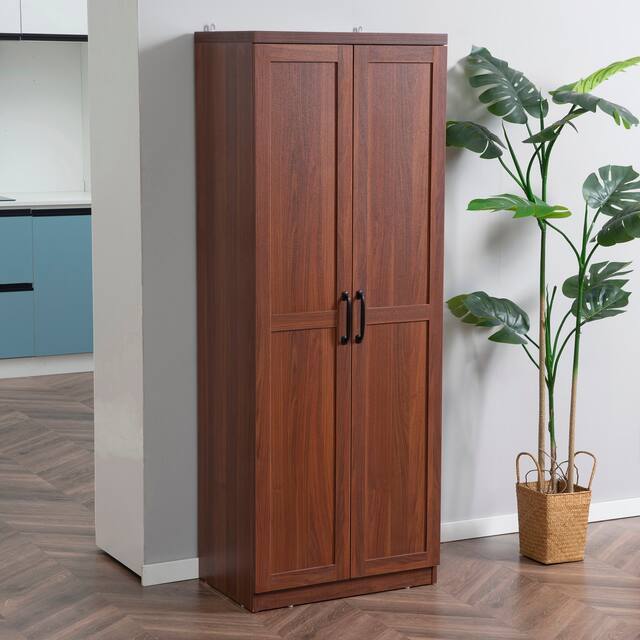 HOMCOM 63" 2-Door Kitchen Pantry, Freestanding Storage Cabinet with 2 Adjustable Shelves for Kitchen or Living Room - Brown