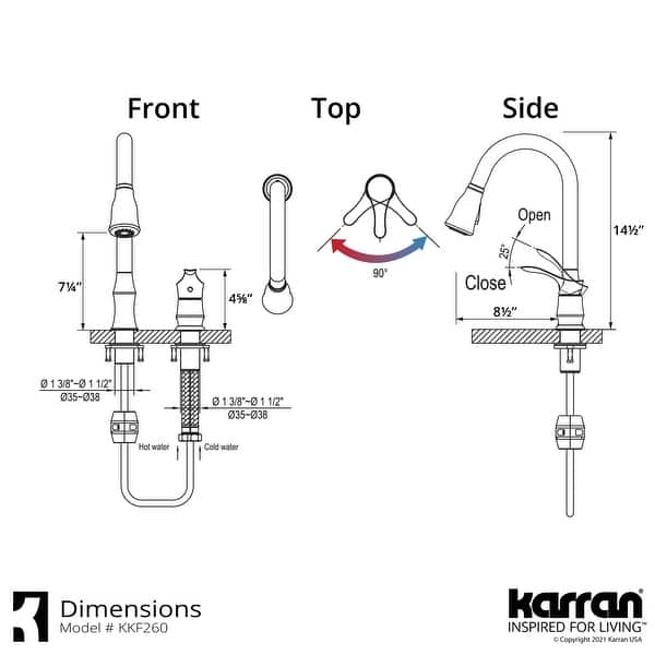 dimension image slide 1 of 2, Karran Hillwood Single-Handle Pull-Down Sprayer Kitchen Faucet