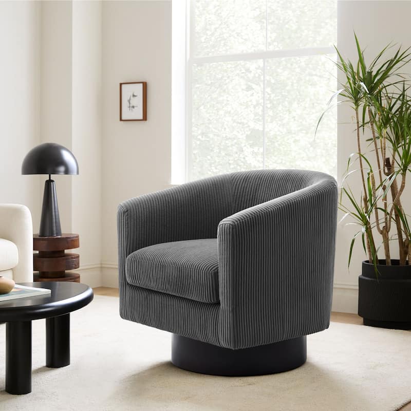 Modern 360° Swivel Corduroy Accent Chair Barrel Armchair - Grey