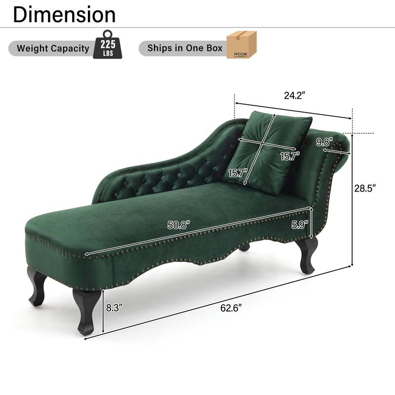 Christopher Knight Home - Bressi Modern Velvet Upholstered Chaise Lounge with Tufted Backrest, Nailhead Trim & Pillow