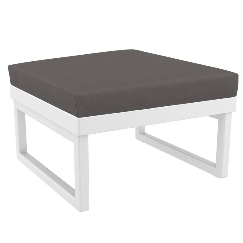 25.5" White Square Ottoman with Sunbrella Charcoal Cushion