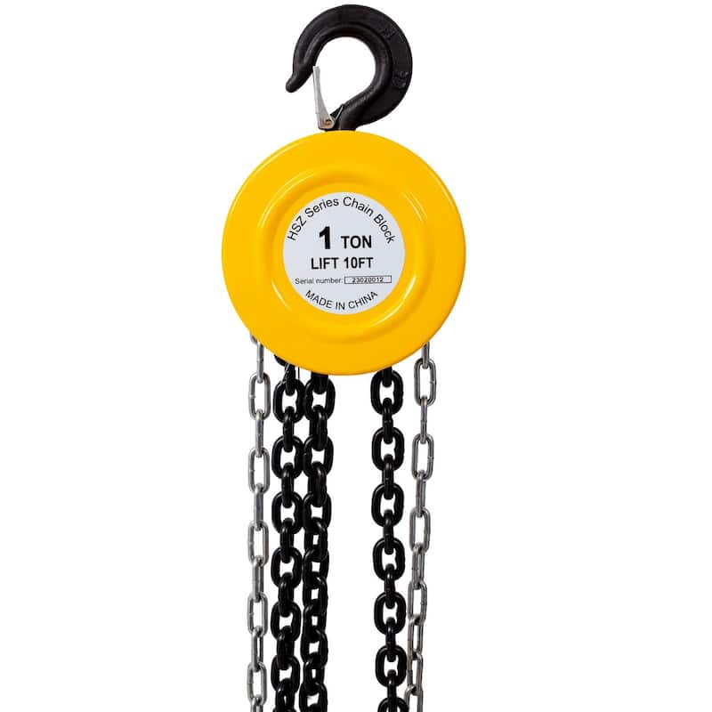 Chain hoist 2200 lbs.Yellow 10 ft. Steel Manual Chain Hoist Log Hook with 2 Heavy Duty Hooks