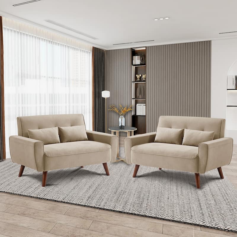 48.82" Small Tufted Loveseat Sofa 2 Set with Tapered Wood Legs