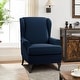 preview thumbnail 1 of 13, Enova Home Super Stretch Rhombus Jacquard Spandex Fabric 2 Pieces T-Cushion Wingback Slipcover - N/A Dark Blue