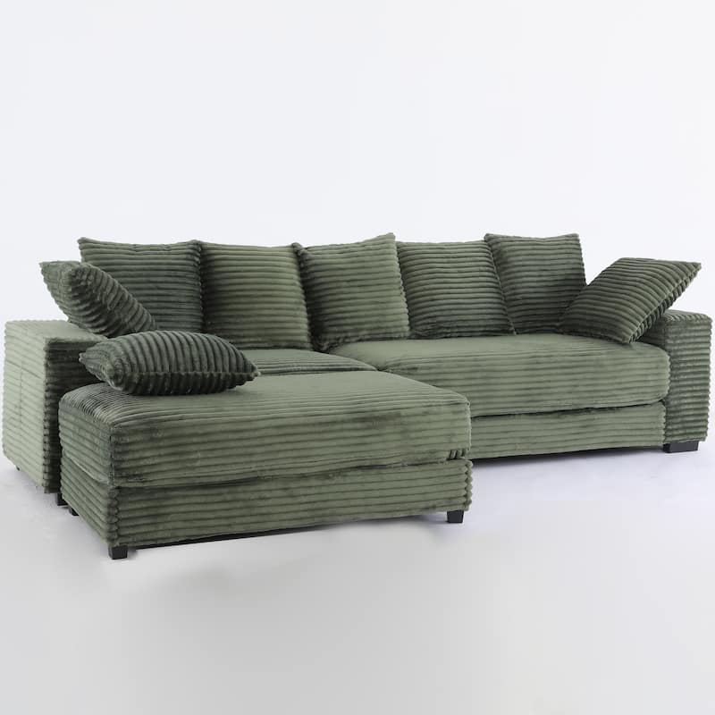 L-Shape Modular Sectional Sofa with Storage Ottoman, Corduroy Upholstered Cloud Couch, Deep-Seat Sofa with 8 Throw Pillows