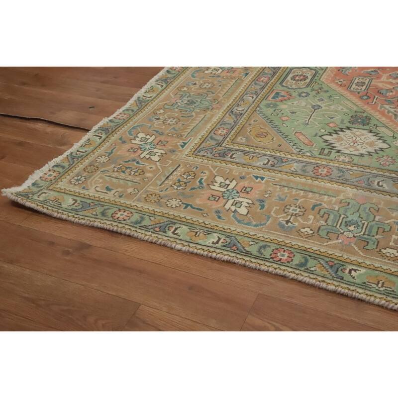 Hand Knotted Oriental 100% Wool Carpet Traditional Medallion Peach Tabriz Area Rug - 9' 5'' X 6' 5''