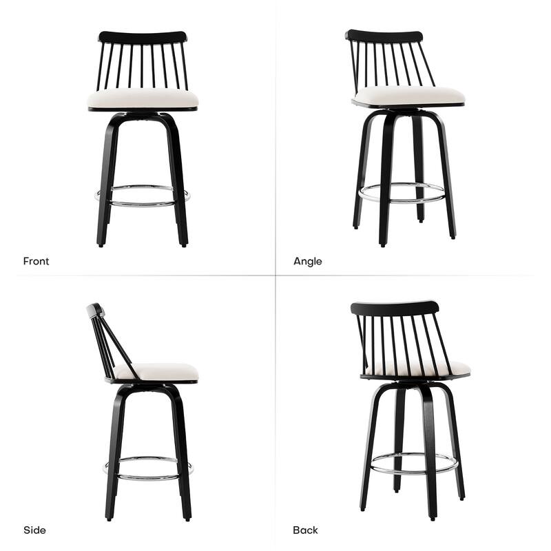 Mid-century Spindle Back Swivel Counter Height Bar Stools - 37.2"H x 18.9"W x 18.9"D