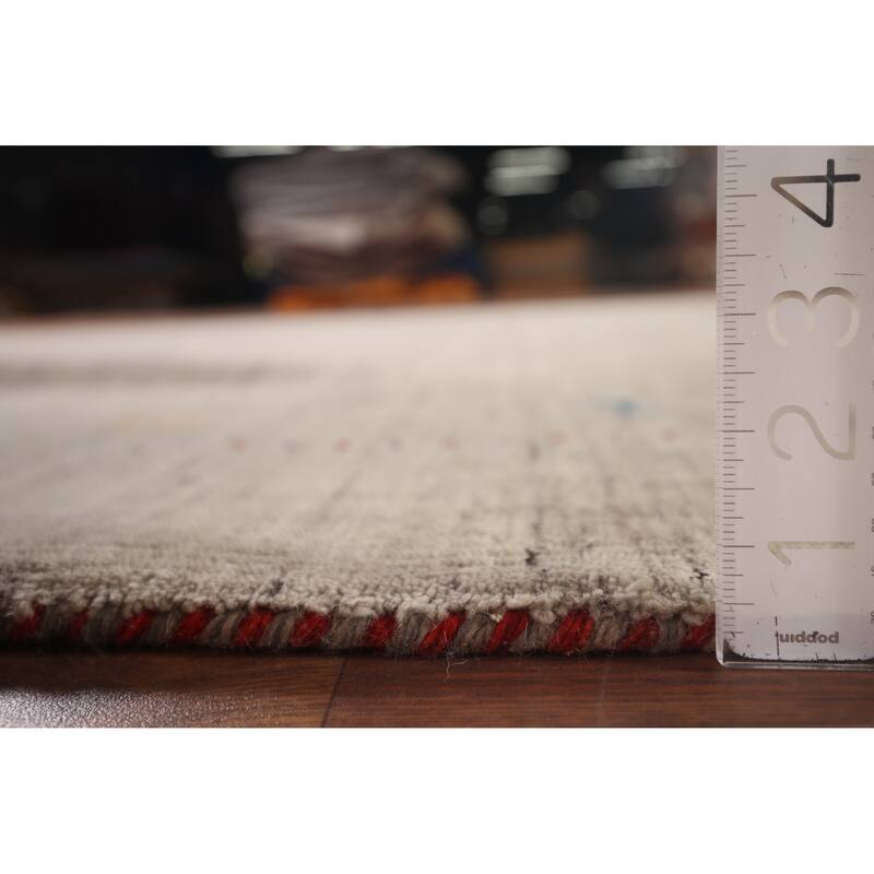 Tribal Gabbeh Indian Rug Hand-Knotted Oriental Beige Wool Carpet - 7'11"x 9'9"