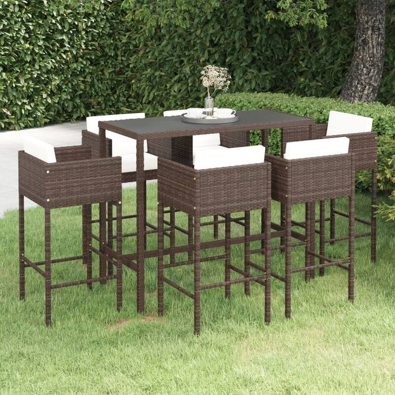 vidaXL Patio Bar Set Outdoor Bistro Set Bar Stool Bistro Table Poly Rattan