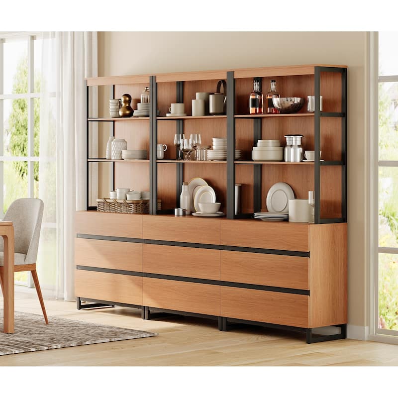 WAMPAT Modern 72" Tall Bookcase with Drawers and Open Book Shelfs, Library Book Shelf for Home Office, Living Room