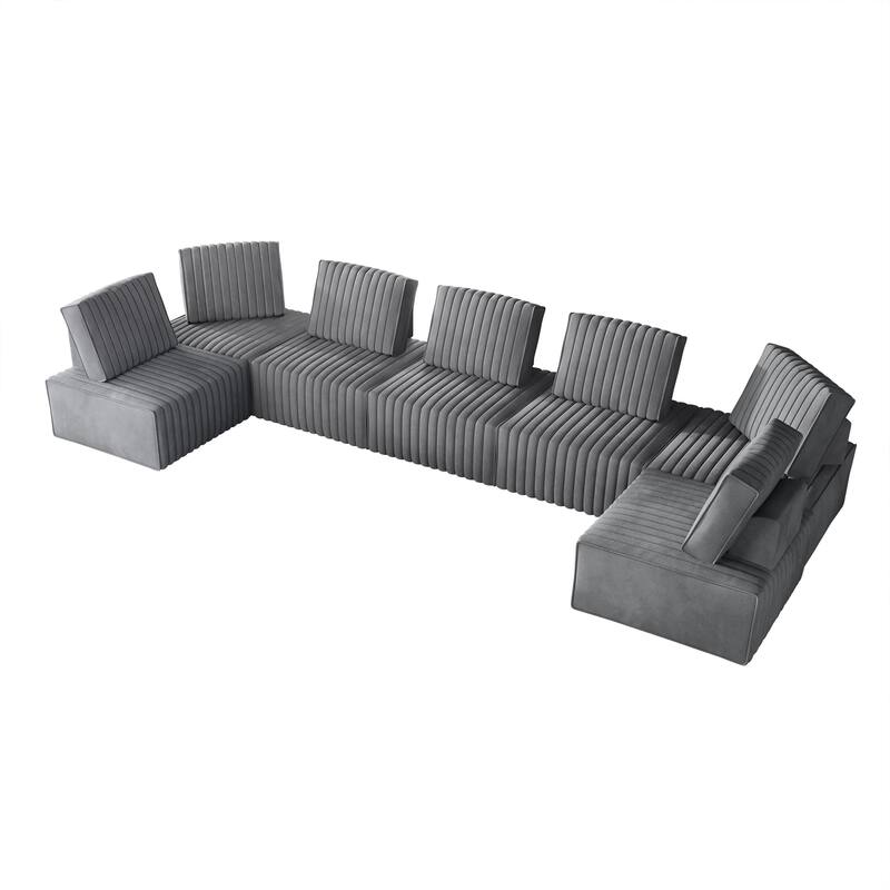 CraftPorch 7-Pieces Contemporary Clean-Line Linen Upholstered - 7 Piece - Light Grey