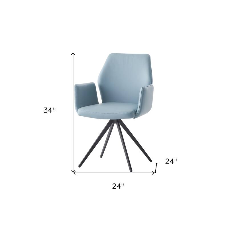 HomeRoots Light Blue and Black Upholstered Leather Dining Side Chair - 24.00 in. x 34.00 in. x 24.00 in.