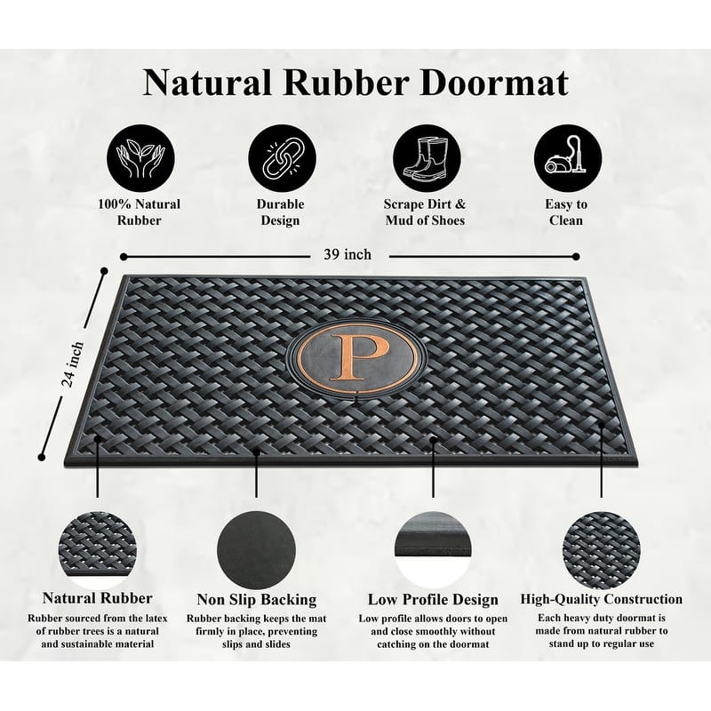 A1HC 100% Pure Rubber Monogrammed Front Door Mat 24" x39" Indoor Outdoor Doormat