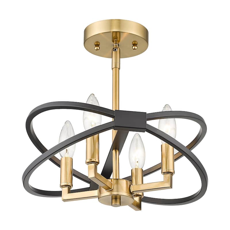 4-Light Semi Flush Mount Light Fixture Chandelier - Black and Gold