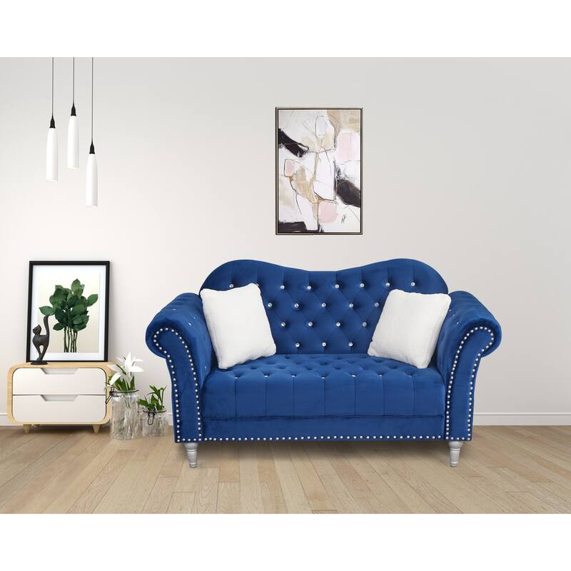 Velvet Rolled Arm Chesterfield Loveseat