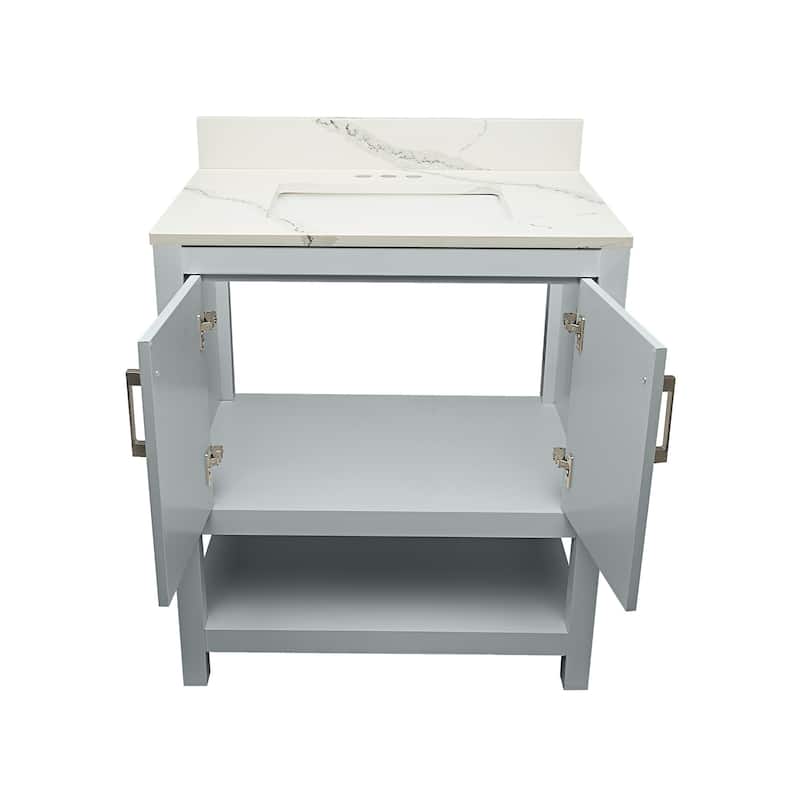 Taos 31" Bathroom Vanity with Cultured Marble Vanity Top Sink in White with White Basin