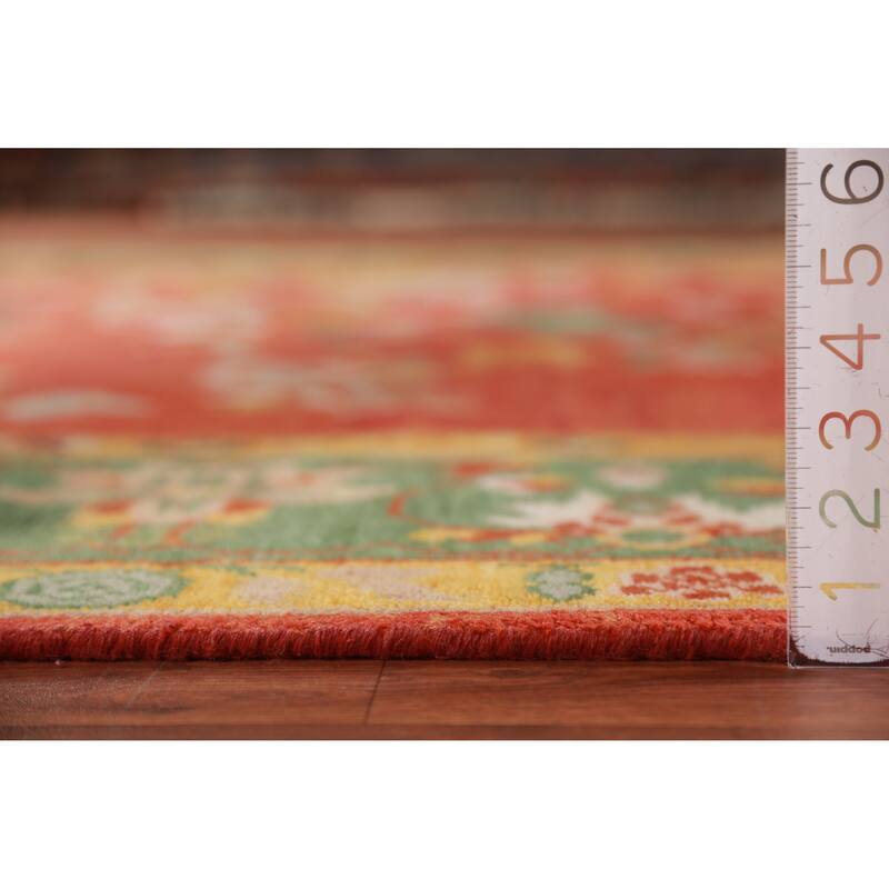 Floral Orange Art Deco Oriental Area Rug Handmade Wool Carpet - 7'10" x 10'0"