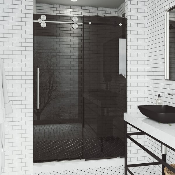 slide 2 of 56, VIGO Elan Frameless Sliding Shower Door 56" to 60" W x 74" H - Stainless Steel