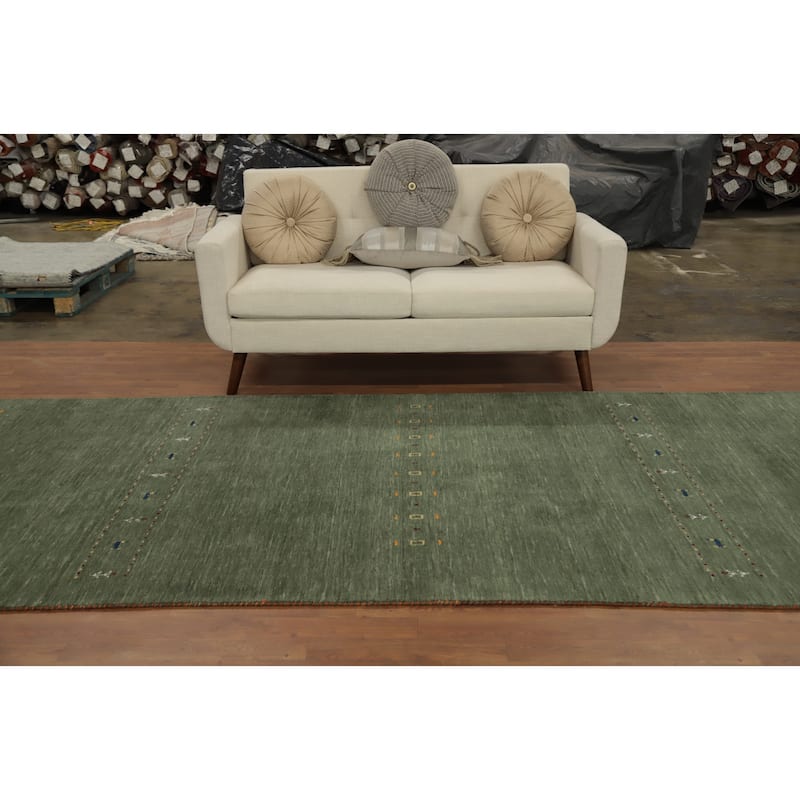 Hand Knotted Oriental 100% Wool Carpet Tribal Animal Pictorial Green Gabbeh Area Rug - 12' 1'' X 5' 0''