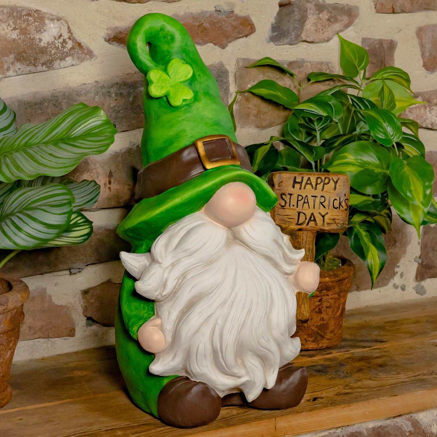 St. Patrick's Day Garden Gnome Holding Wooden Sign - Bed Bath